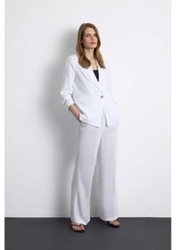 Resim DeFacto Oversize Geniş Kalıp Keten Karışımlı Beyaz Blazer Ceket Z2536AZ25SPWT34 Beyaz 