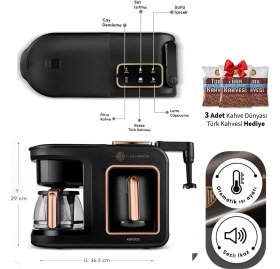 Resim Karaca 6 Farklı Içecek Hazırlama Özellikli Sütlü Türk Kahvesi Makinesi Siyah Bakır Hatır Plus Barista 6 In 1 