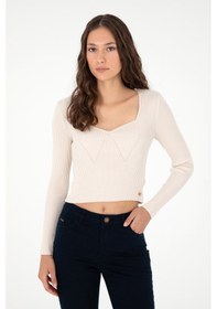 Resim U.S. Polo Assn. Kadın Krem V Yaka Kazak 50293163-VR071 