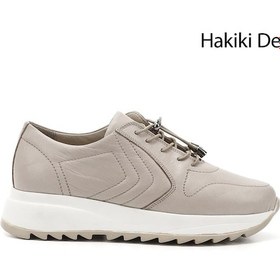 Resim Gönderi R Bej Bağcıklı Dolgu Taban Hakiki Deri Sneaker Bej 