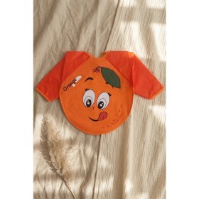 Resim Babydonat Zestie Turuncu Neşeli Portakal Desenli Uzun Kollu Sıvı Geçirmez Bebek Mama ve Etkinlik Önlüğü 6-24 Ay 