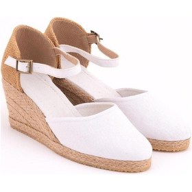 Resim Star Tombis Gerçek Elişi Hasır Dolgu Topuk Keten Hasır Espadril Handmade Beyaz 