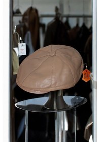 Resim Mebes Kasket Şapka Hakiki Deri Erkek Kadın Kullanımlı Krem Rengi Krem 