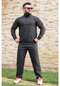 Resim Antrasit Dik Balıkçı Yaka Rahat Kalıp Yarım Fermuarlı Erkek Eşofman Takım 21EESTYAKT Antrasit 