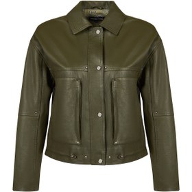 Resim Madlen Kadın Yeşil Oversize Deri Ceket - Haki / 