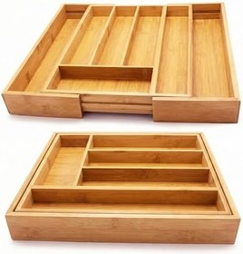 Resim Bambu Ayarlanabilir Çekmece İçi Kaşıklık | Genişletilebilir Çatal Bıçak Organizeri | Doğal, Hijyenik ve Çevre Dostu Mutfak Düzenleyici 