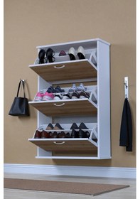 Resim Eliusta Farel 72 Cm Genişlik 3 Kapaklı Ayakkabılık 72x114x26 Cm Meşe Renk Kapı Önü/antre Ayakkabılık Meşe 