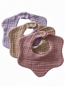 Resim elibaby 3'lü %100 Organik Pamuk 8 Katlı Multi Müslin Çiçek Kız Bebek Salya Mama Önlüğü,Yakalık (MODEL1) 