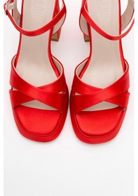 Resim Luvishoes Luvi Shoes Lello Kırmızı Saten Kadın Platform Topuklu Ayakkabı Kırmızı 