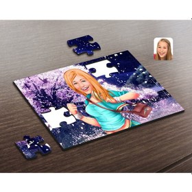 Resim Kişiye Özel Kadın Karikatürlü Ahşap Puzzle-52 