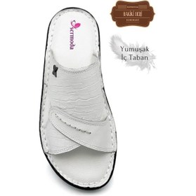 Resim Sermoda Hakiki Gerçek Deri Erkek Terlik Hafif Terlik Deri 3d Beyaz 3d Beyaz 