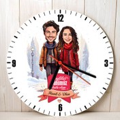 Resim Karda Yürüyüş ve Aşkımız Karikatürlü Duvar Saati 