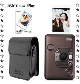 Resim Instax Mini Liplay Hybrid Deep Bronze Fotoğraf Makinesi 10'lu Film ve Deri Kılıf Hediye Seti 