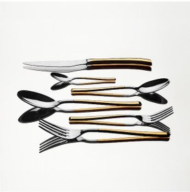 Resim Nehir Elegance Altın Sade 12 Kişilik 72 Parça Çatal Kaşık Bıçak Takımı 