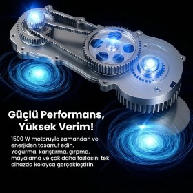 Resim 1500W 5.2l Stand Mikser, 10 Kademe Hız, Güçlü ve Çok Fonksiyonlu Ev Aleti 