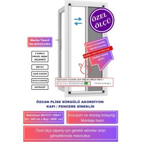 Resim Özcan En140 x Boy240 cm Plise Pileli Sürgülü " Beyaz"kayar Kapı pencere Sineklik (Demir Kapı ,ahşap Kapı, Çelik Kapı Pimapen Kapı sinekliği) 