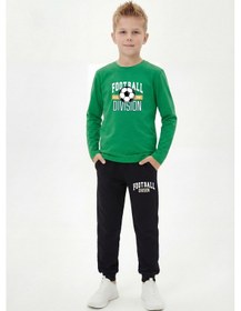 Resim Panios Kids 3'lü Yuvarlak Yaka Sweatshirt Siyah Eşofmanlı Baskı Detaylı 6 Parça Erkek Çocuk Alt Üst Takım Siyah - Turuncu 