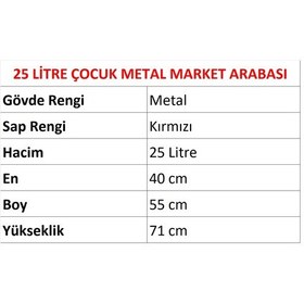 Resim 25 Litre Kartal Metal Çocuk Market Alışveriş Arabası En:40 Cm Boy:55 Cm Yükseklik:71 Cm 