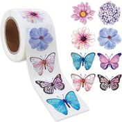 Resim 500 Adet Kelebek ve Çiçek Şekilli Kendinden Yapışkan Etiketler - Hediye Kutuları, Pişirme ve El Sanatları için Canlı, Renkli Tasarımlar, 2.49 cm Kağıt Etiketler, Hediye Paketleme Etiketleri|Canlı Etiket Ruloları|Kendinden Yapışkan Etiketler, Kelebek Süslemesi 