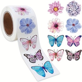 Resim 500 Adet Kelebek ve Çiçek Şekilli Kendinden Yapışkan Etiketler - Hediye Kutuları, Pişirme ve El Sanatları için Canlı, Renkli Tasarımlar, 2.49 cm Kağıt Etiketler, Hediye Paketleme Etiketleri|Canlı Etiket Ruloları|Kendinden Yapışkan Etiketler, Kelebek Süslemesi 