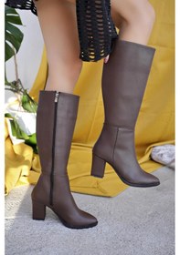 Resim Muggo Almira Garantili Kadın Topuklu Çizme Kahverengi 