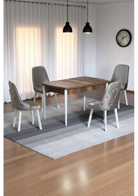 Resim Monera Ceviz 80 X 132 Açılabilen Sunta Masa Metal Ayaklı Mutfak Masası Takımı 4 Cappucino Sandalye Cappucino 