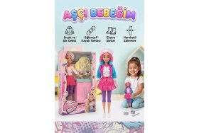 Resim Farbu Oyuncak Elonna Mutfakta! Aksesuarlı Şef Bebek Oyun Seti - Eklem Hareketli Şık Aşçı Oyuncak Bebek 
