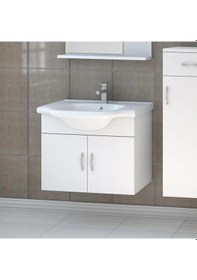Resim Denko Akyazı 55 Cm Mdf Beyaz Banyo Dolabı Takımı Beyaz 