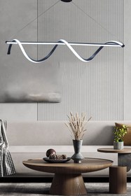 Resim Ledmi Lighting Çubuk Model Siyah Yemek Masa Avizesi, 3 Renk Led Aydınlatmalı, Modern Salon Avizesi,ofis Led Avizesi 