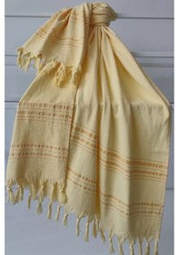 Resim Sarı Çizgili Pamuk Havlu Peştemal 90x170cm - Yumuşak Ve Yüksek Su Emici - %100 Pamuk Sarı 