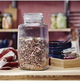 Resim Kapaklı Cam Kavanoz, Cam, 3 Lt Kare Cam Geniş Kavanoz Şeffaf 