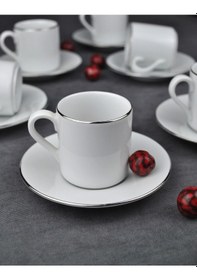 Resim Qualitev Porselen Kahve Fincan Takımı 2 Kişilik 90 Ml -gümüş Kahve Fincan Silver 4 Parça Gümüş 