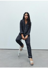 Resim Amour Siyah Uzun Saten Pijama Takımı Siyah 