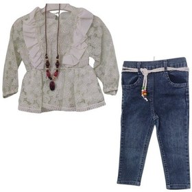 Resim Pikoline 1386 Dantelli Kot Pantolonlu Kız Çocuk Takım 001 