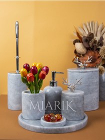 Resim MIARIK DESIGN & DEKORASYON DEKORATİF GRI MERMER AKSESUAR DETAYLI 7 Lİ BANYO SETİ TAKIMI 