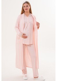 Resim Mecit Pijama Mecit 6330 Pudra Sabahlıklı Lohusa Pijama Takımı 