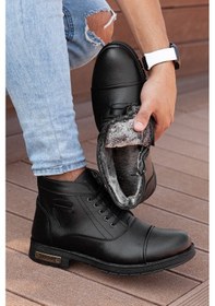 Resim D0401 Unisex Taban Dahil Komple Kürklü Kışlık Kar Botu Siyah 