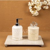 Resim MIARIK DESIGN & DEKORASYON DEKORATİF BEJ MERMER AKSESUAR DETAYLI 3 LU BANYO SETİ TAKIMI 