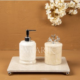 Resim MIARIK DESIGN & DEKORASYON DEKORATİF BEJ MERMER AKSESUAR DETAYLI 3 LU BANYO SETİ TAKIMI 