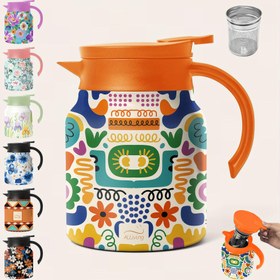 Resim 33oz 316 Paslanmaz Çelik Vakumlu İzole Su Matarası & Kahve Kupası, Çift Cidarlı Yalıtım, Sızdırmaz Silikon Conta, V Şekilli Ağızlık, Gıda Sınıfı PP Kapak ve Paslanmaz Çelik Filtre - Canlı Renkli Geometrik Tasarım, Outdoor, Ofis, Spor Salonu, Seyahat İçin 