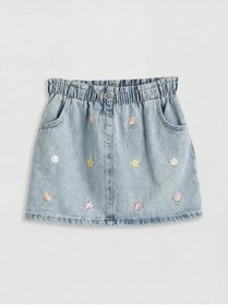 Resim LC Waikiki LCW Kids Indigo Çiçek Nakışlı Beli Lastikli Kız Çocuk Jean Etek 