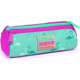 Resim Coral High Kids Su Yeşili Flamingo Desenli Üç Bölmeli Kalem Çanta 