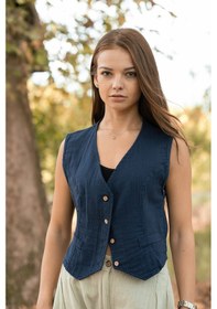 Resim Verdeblanco Düğme Detaylı Müslin Yelek Lacivert 