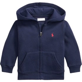 Resim Mavi Kapüşonlu Erkek Bebek Sweatshirt 