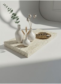 Resim FARALYAHOME Doğal Traverten Mermer 30x15 Cm Sunum ve Servis Panosu - Sunumluk, Organizer Mermer Altlık 