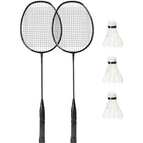 Resim Demir Alaşımlı Badminton Raketi Seti - Performans Artırıcı, Hafif Ve Dayanıklı - 2 Adet Raket + 3 Adet Top - Siyah 
