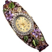Resim Hanyang Altın Moda Reloj Mujer Popüler Marka Lüks Kadın Güzel Çiçek Band Hollow Out Bileklik Kristal Kuvars Bilezik Izle Takı (Yurt Dışından) 