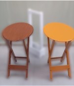 Resim Çanta Zigon Sehpa Oval Model İkili Takım Ahşap Mdf Hardal Ve Ceviz Renk Uyumu El Yapımı 