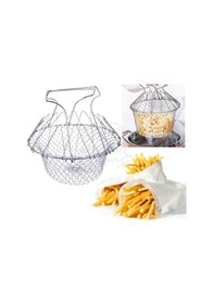Resim Çok Fonksiyonlu Pratik Süzgeç Katlanır - Kızartma Haşlama Aparatı -chef Basket Gümüş 
