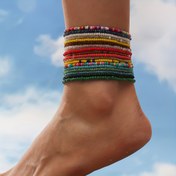 Resim 18 Adet Renkli Mini Pirinç Boncuklu Gerdirilebilir Ayak Bileklik Seti Boho Tarzı Yaz Plajı Yığınlanabilir Ayak Takıları 